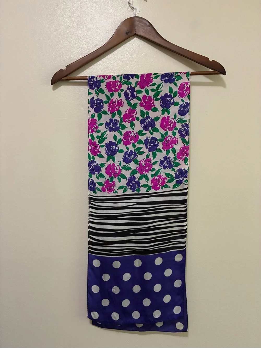 Echo Purple and White Polka Dot Silk Scarf Pink Floral  Black Stripes